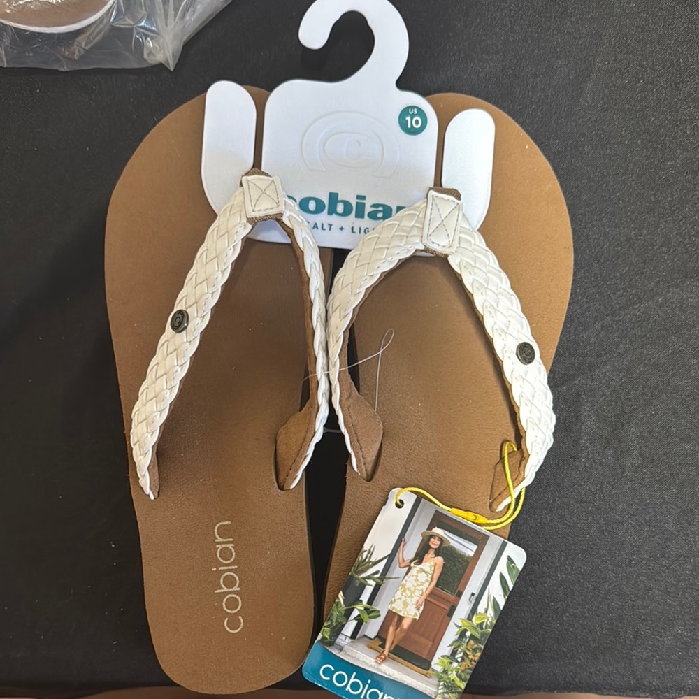Cobian White and Brown Flip Flops
